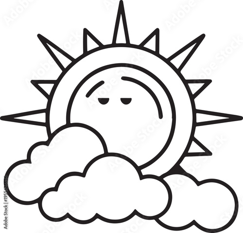  Smiling sun with clouds silhouette vector image