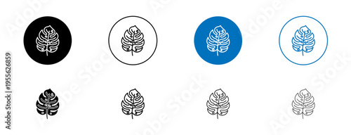 Monstera deliciosa plant leaf icons set. vector illustration