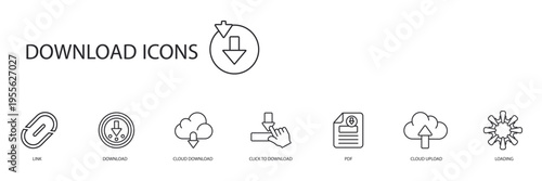 download icons set outline and Flat Style,transparent background