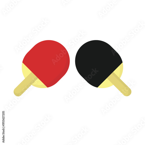 vector illustration of a red ping pong paddle and a wooden ice hockey stick sport equipment tool object on a white background