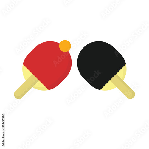 vector illustration of a red ping pong paddle and a wooden ice hockey stick sport equipment tool object on a white background