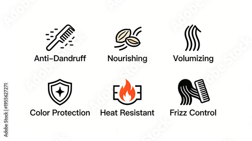 The hair care icon that nourishes and nourishes dandruff, protects color, is heat-resistant, and prevents frizz represents the concept of comprehensive hair care products,
