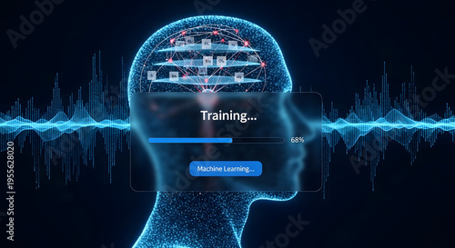 AI Machine Learning Brain Training Progress Bar with Neural Network and Data Processing