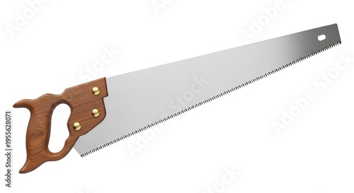 Hand saw with wooden handle and metal blade isolated
