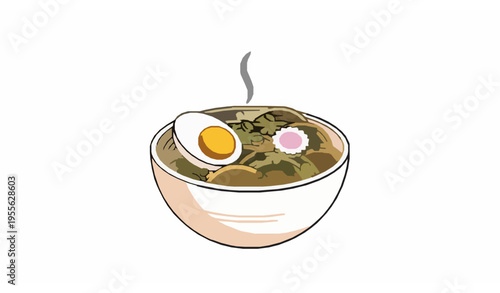 Ramen bowl with egg and noodles vector illustration traditional Japanese food isolated on white