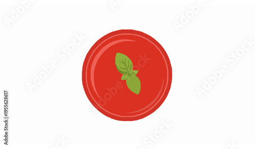 Top view tomato soup vector with basil garnish simple flat food illustration isolated on white