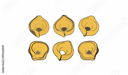 Tortellini stuffed pasta vector icon with folded shapes Italian cuisine isolated on white