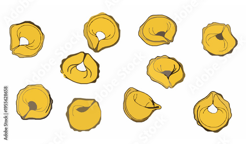 Scattered tortellini pasta icon vector with stuffed folded shapes Italian food illustration isolated on white