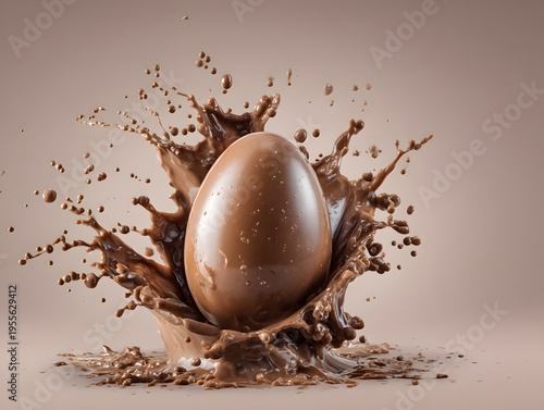 Chocolate egg creating a dynamic splash in sweet creamy milk chocolate