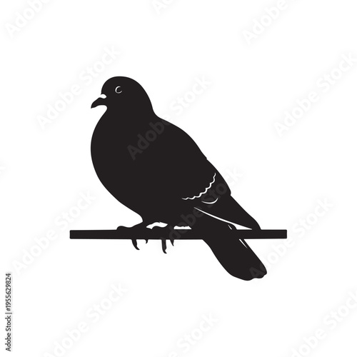 Black silhouette of a pigeon perched on a branch vector