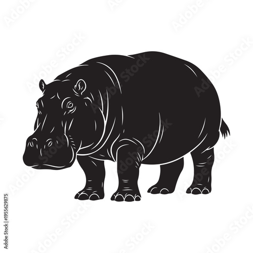Vector black hippopotamus illustration