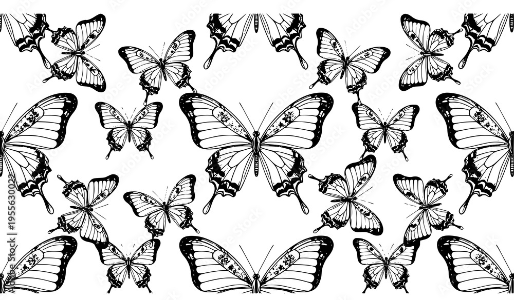Obraz premium Elegant Vintage Butterfly Seamless Pattern Neutral Tone Vector Design