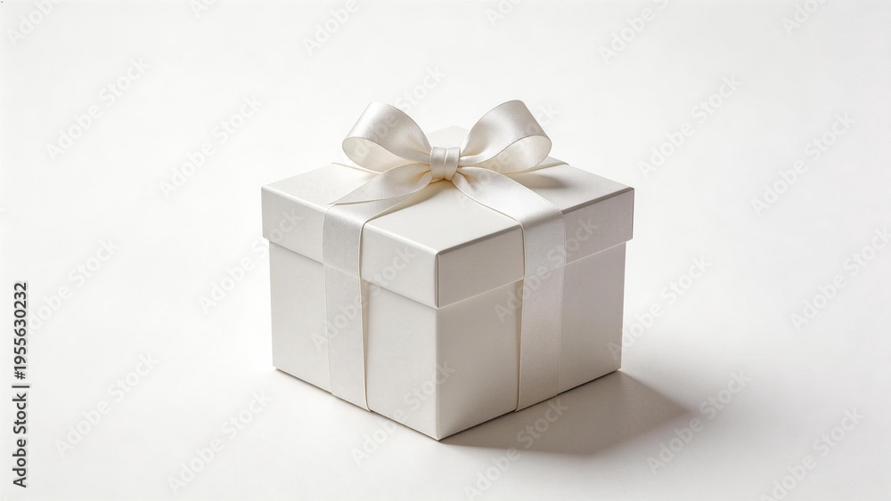Fototapeta premium White gift box with ribbon bow