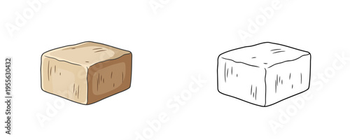 Gypsum desert rose crystal vector illustrations shown in colored cartoon and black outline linear styles, beige and sandy earth tones, representing natural mineral formation on white background