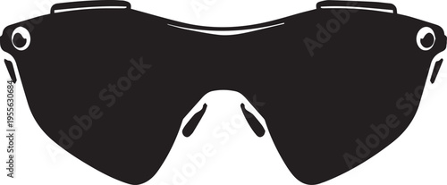 A minimalist black silhouette graphic of modern wrap around sports performance eyewear glasses