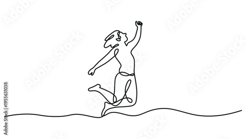 Jubilant figure leaping with arms raised in a moment of triumph or celebration