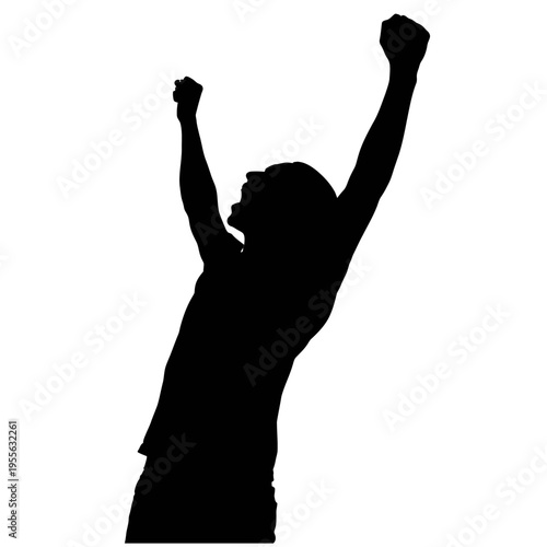 Black silhouette of a person with arms raised in celebration