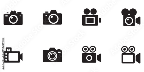 Minimalist Black Camera and Cinema Projector Icon Collection