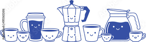 Vector hand drawn coffee and bakery illustrations for brunch cafe advertising and branding