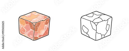 Vászonkép Halite salt crystal cluster vector illustrations shown in colored cartoon and bl