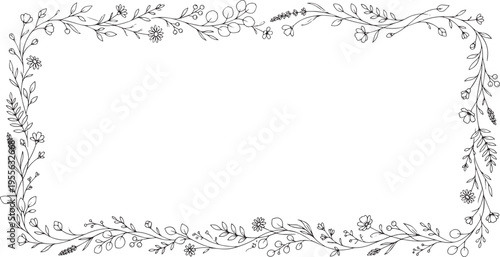 Elegant Floral Corner Border with Minimal Line Art Leaves and Decorative Elements Design