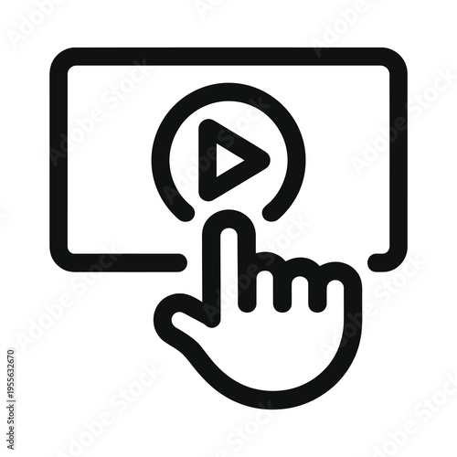 Vector icon of a hand pressing play on a screen in a minimalist design