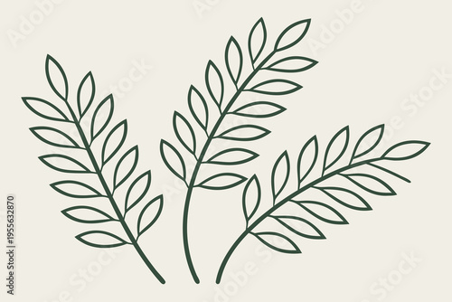 Three green leaves on a beige background plant nature foliage