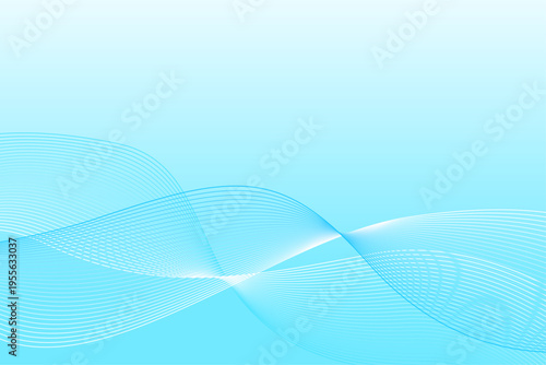 水色グラデーション背景に流れるラインの抽象的なテクノロジーイメージ素材