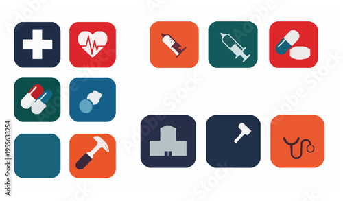 Healthcare medicare icon pack medical symbols vector elements isolated on white
