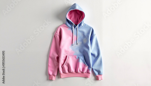 Hooded sweatshirt in blue and pink gradient design
