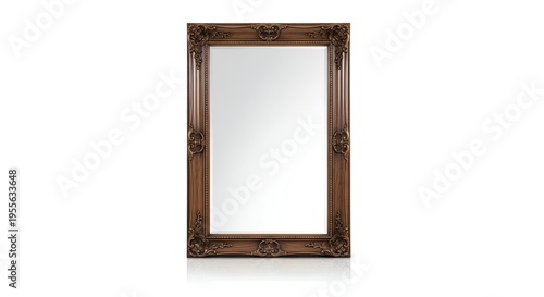 Vintage wooden mirror frame on white background