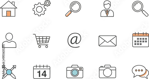 Collection of 14 line icons for business and communication