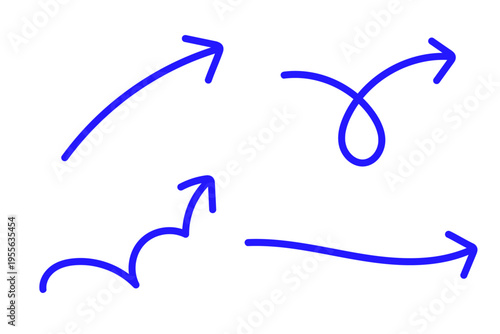 手描き風の矢印セット シンプルなラインアートアイコン素材集　青