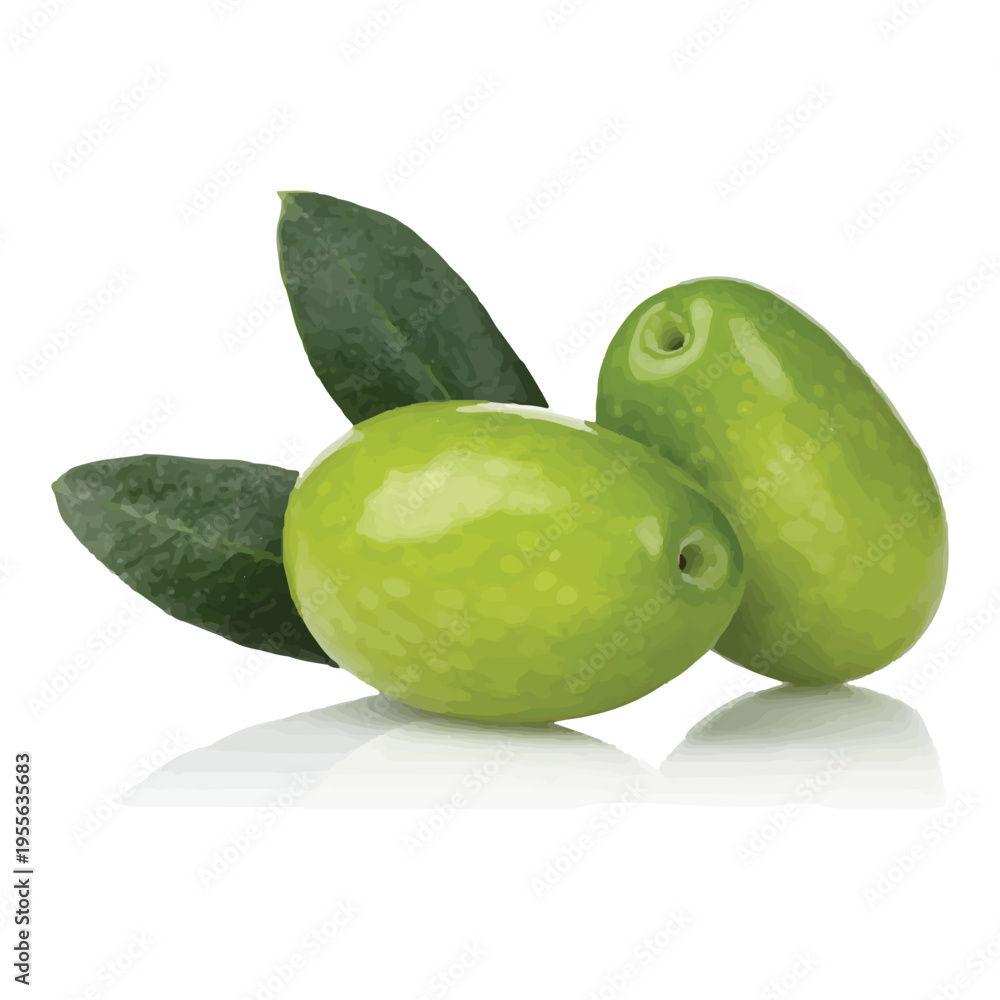 Obraz premium Green olives with leaves