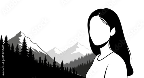 Woman with long dark hair portrait.