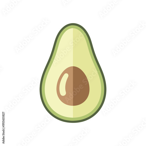 Simple flat design illustration of a halved avocado with its pit visible on a white background.