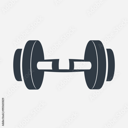 Simple dark grey silhouette icon of a classic dumbbell or barbell for fitness and strength training on a light background.