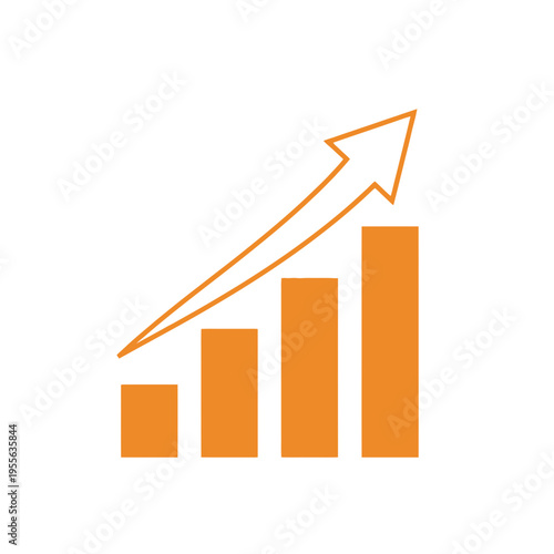 Free Download An orange bar chart with an upward-pointing arrow symbolizing growth, progress, and increasing statistics on a white background. - GFXLoad