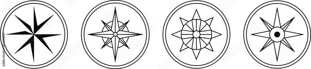 Obraz premium Compass Rose Icons Set Navigation Wind Rose Direction Symbol Vintage Vector Illustration Collection