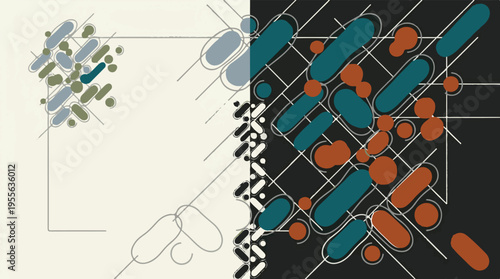 Abstract Minimalist Geometric Background with Dual Contrast and Earthy Teal Terracotta Shapes