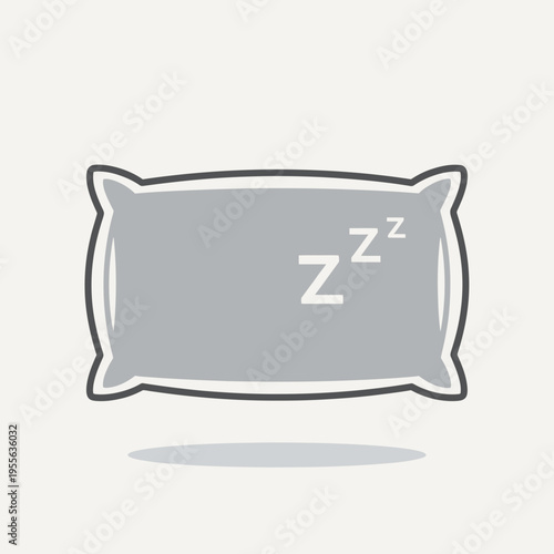Simple flat vector illustration of a comfortable gray pillow with Zzz symbols for sleeping.