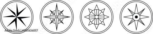 Compass Rose Icons Set Navigation Wind Rose Direction Symbol Vintage Vector Illustration Collection