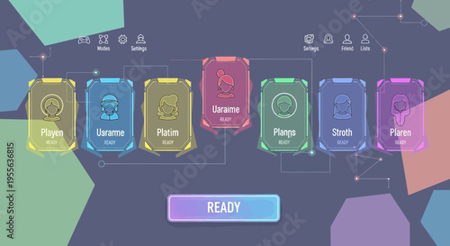 Futuristic Interface with Colorful Modules and Ready Button.