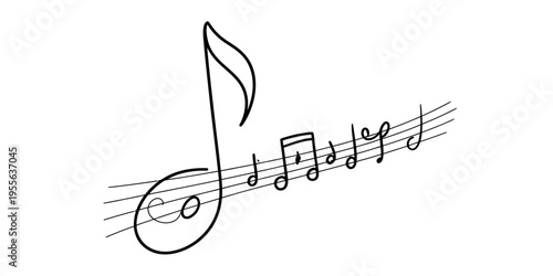 A creative hand drawn illustration of musical notes integrated into a flowing staff line design Vector, illustration