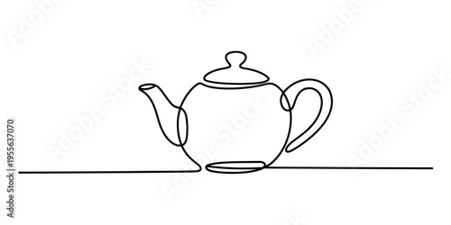 A minimalist continuous line drawing of a simple teapot design on a plain white background surface Vector, illustration