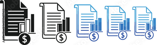 Invoice document money icon set vector financial file payment symbol business accounting dollar outline and glyph collection editable design
