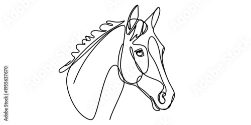 Minimalist continuous line drawing of a majestic horse profile isolated on a white background Vector, illustration
