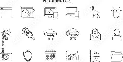 Collection of various line icons and symbols
