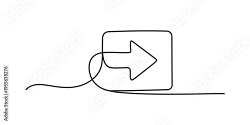 A single continuous line drawing of a simple square button containing a forward pointing arrow icon