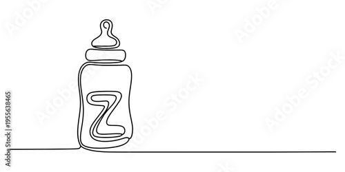 Minimalist continuous line drawing of a baby bottle isolated on a plain white background design